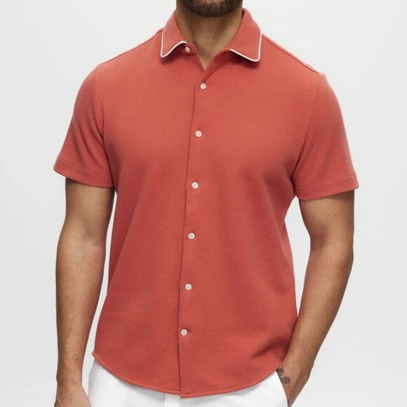 Julian & Mark Orange with White Contrast Tipped Pique Slim Shirt - Picture 1 of 1